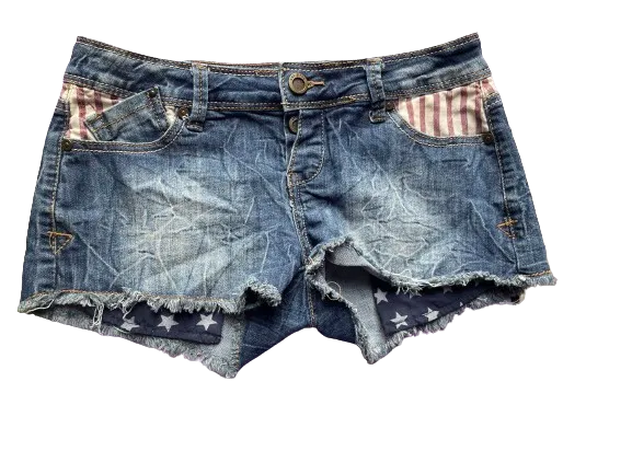 1st Kiss Distressed USA Flag Denim Shorts