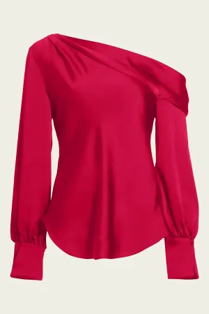 Alice One-Shoulder Top in Cherry