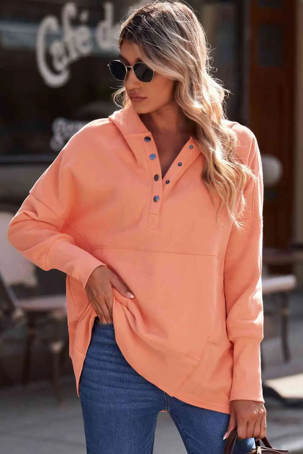 Aniya Quarter-Snap Dropped Shoulder Hoodie