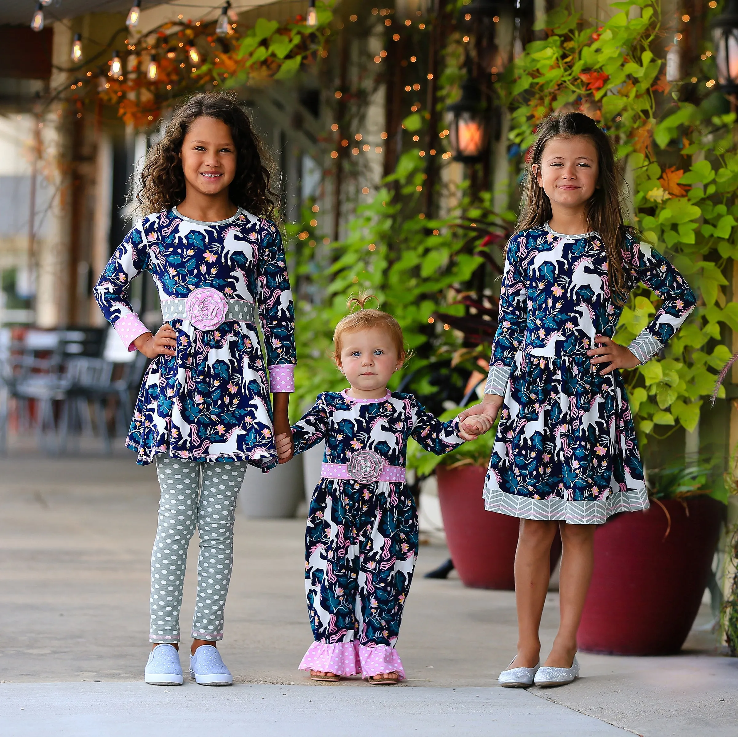 AnnLoren Baby Big Girls Original Unicorn Polka Dot Cotton Winter Dress Leggings Set sz 2/3T-9/10