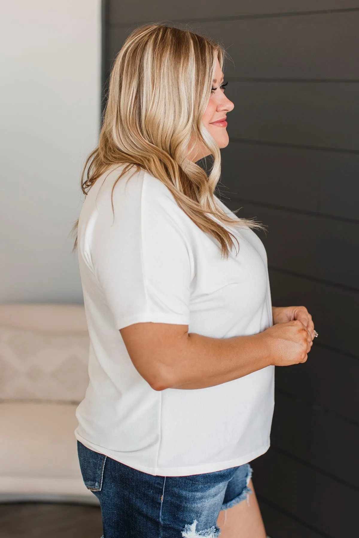 Another Place & Time Short Sleeve Top- Off-White