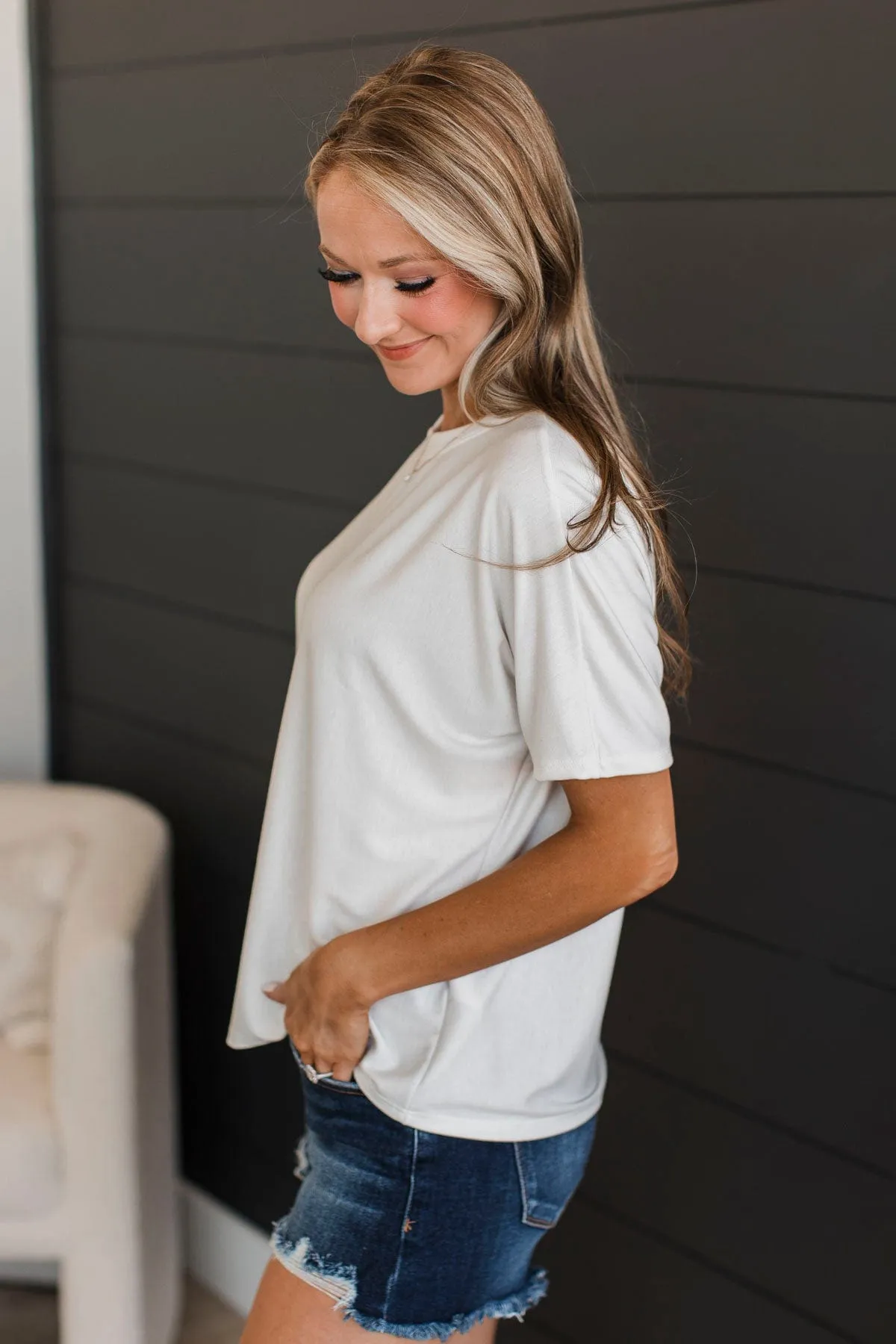 Another Place & Time Short Sleeve Top- Off-White