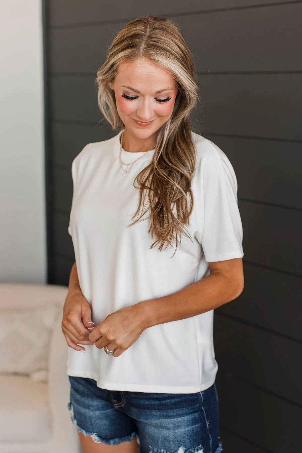 Another Place & Time Short Sleeve Top- Off-White