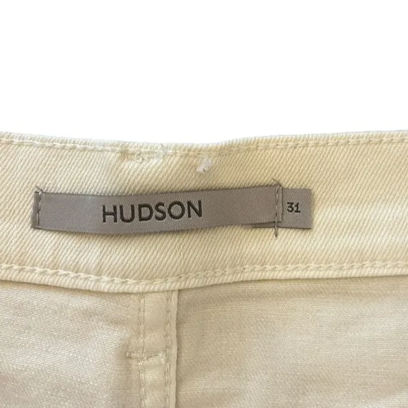 Anthropologie Hudson Gemma Mid Rise Ivory Egret Midi Denim Jean Shorts size 31
