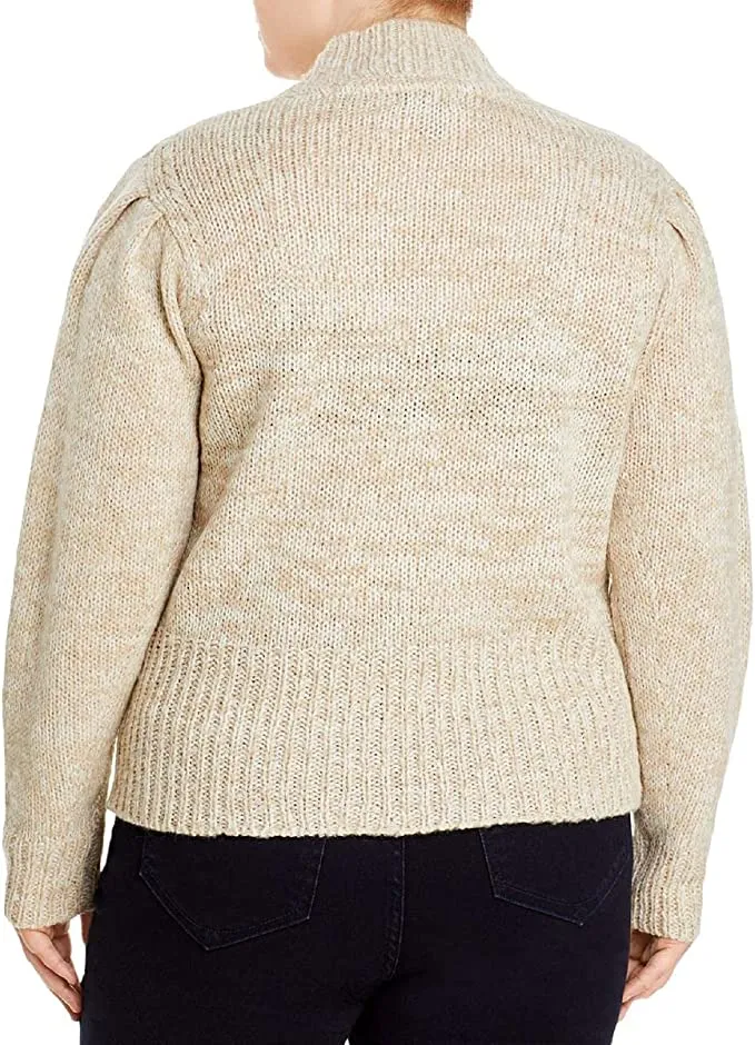 Aqua Curve Womens Plus Ribbed Knit Pullover Mock Turtleneck Sweater Beige 2X