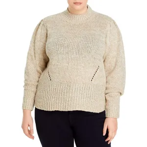 Aqua Curve Womens Plus Ribbed Knit Pullover Mock Turtleneck Sweater Beige 2X