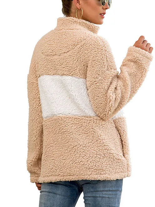 Autumn and Winter Zipper Pullover Fur Coat Stitching Plush Sweater