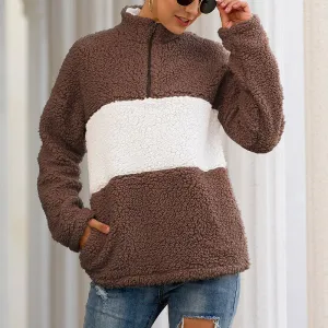 Autumn and Winter Zipper Pullover Fur Coat Stitching Plush Sweater