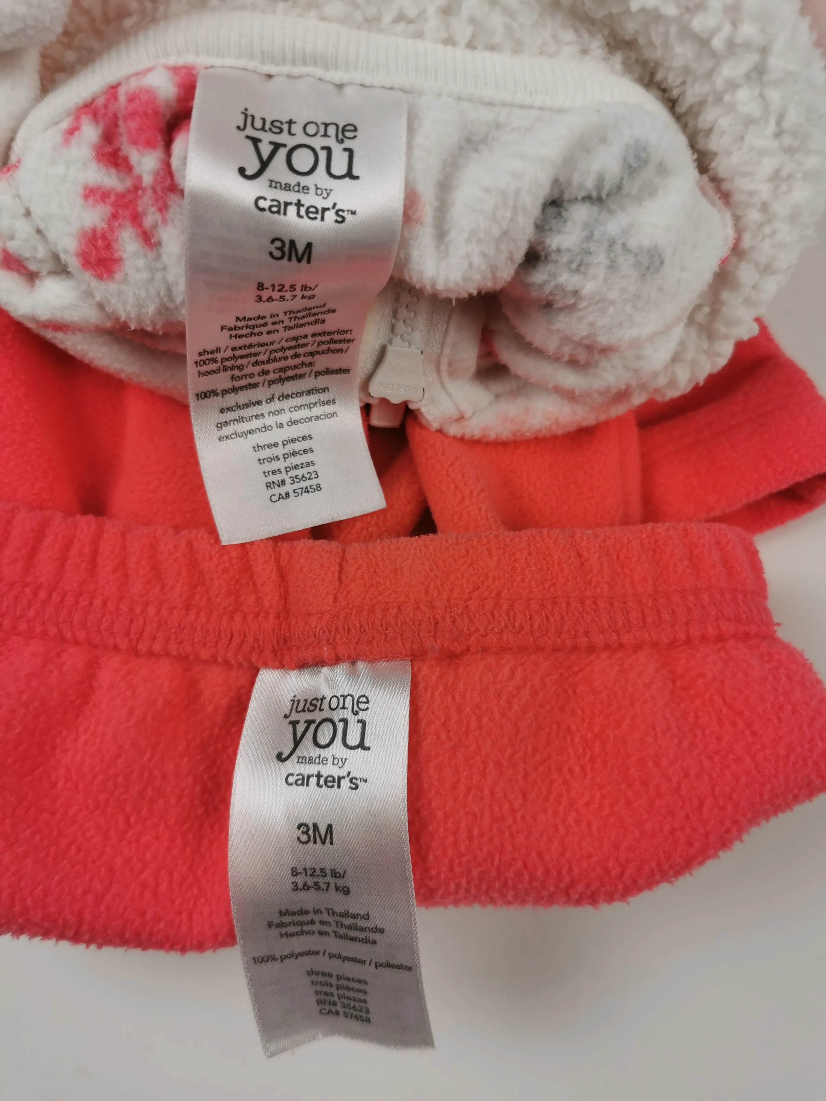BABY GIRL SIZE 3 MONTHS - CARTER'S, 2 Piece Matching, Fleece Outfit EUC B15