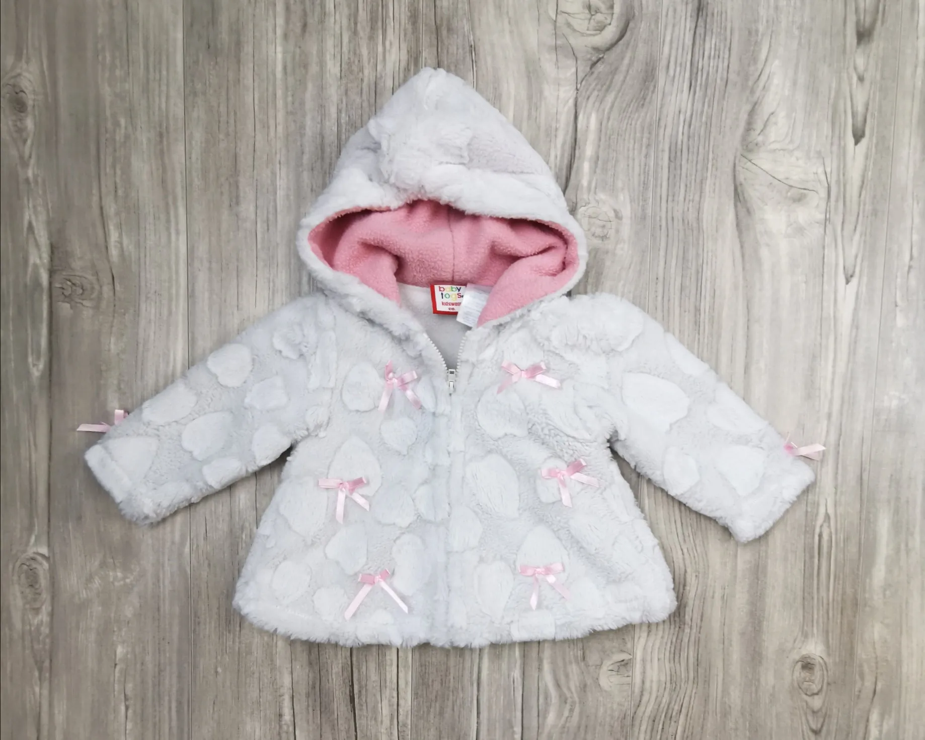 BABY GIRL SIZE 9 MONTHS - BABY TOGS, Soft / Plush Fleece, Hooded Jacket VGUC B28