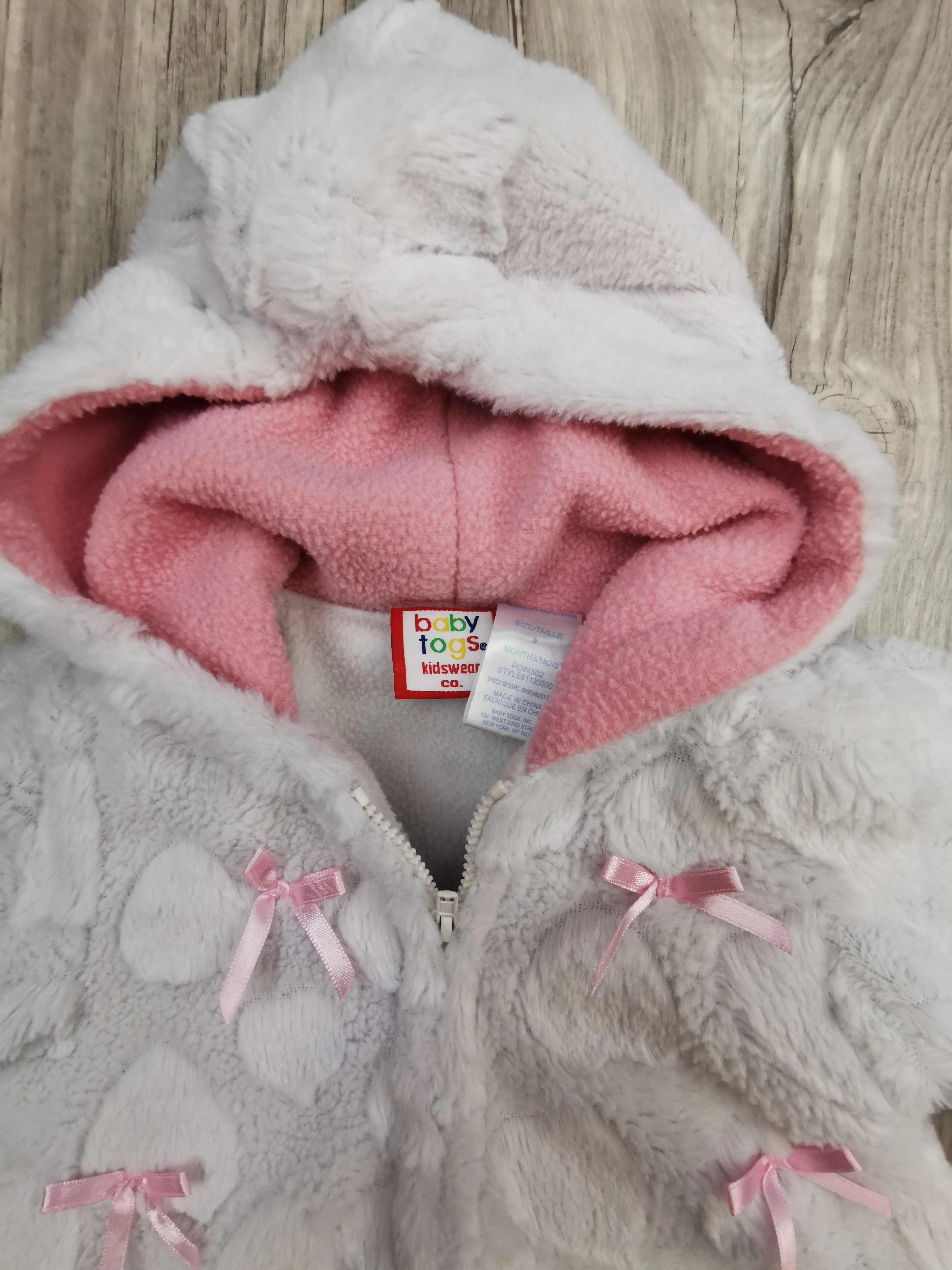 BABY GIRL SIZE 9 MONTHS - BABY TOGS, Soft / Plush Fleece, Hooded Jacket VGUC B28