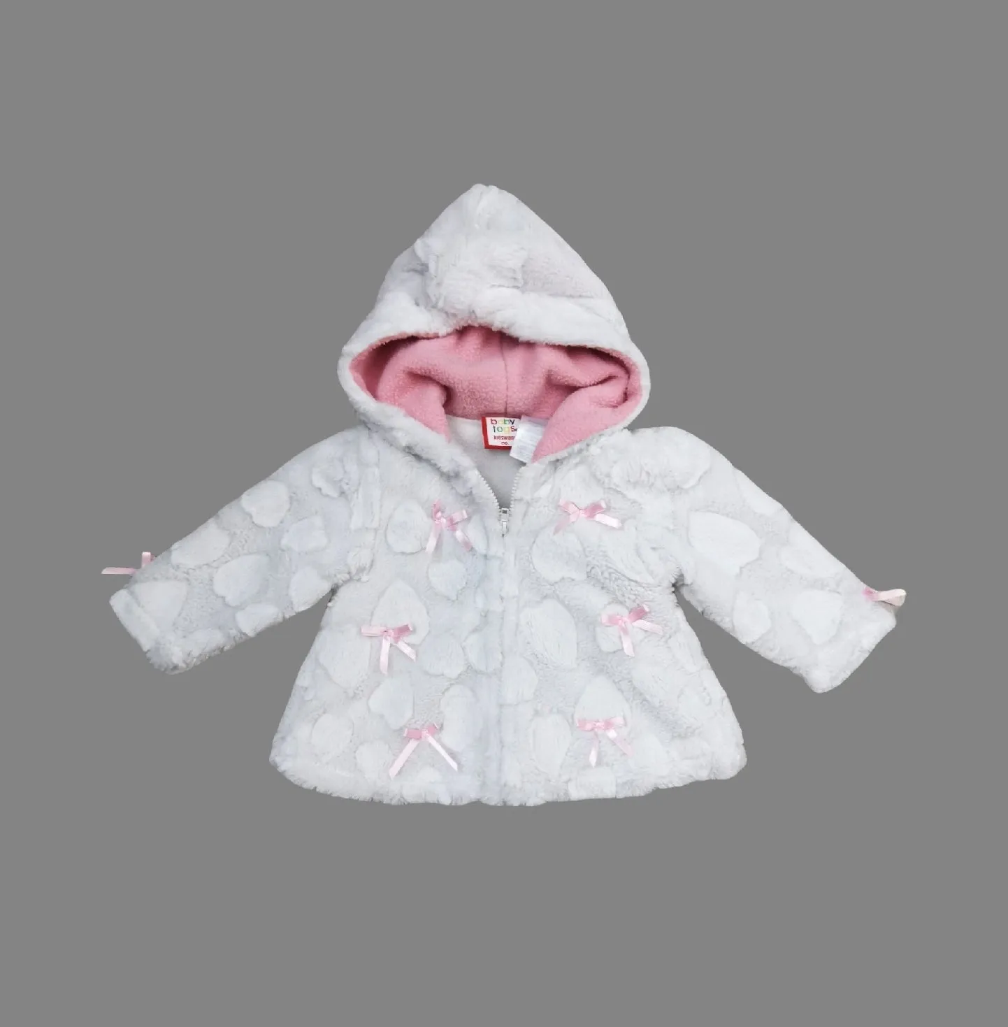 BABY GIRL SIZE 9 MONTHS - BABY TOGS, Soft / Plush Fleece, Hooded Jacket VGUC B28