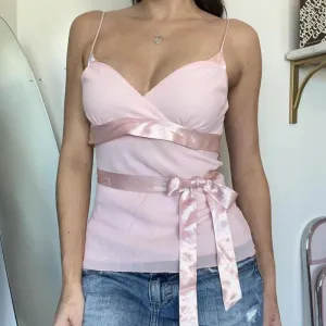 Baby Pink Babydoll Satin Ribbon Bowknot Fairy Sleeveless Y2K Crop Top