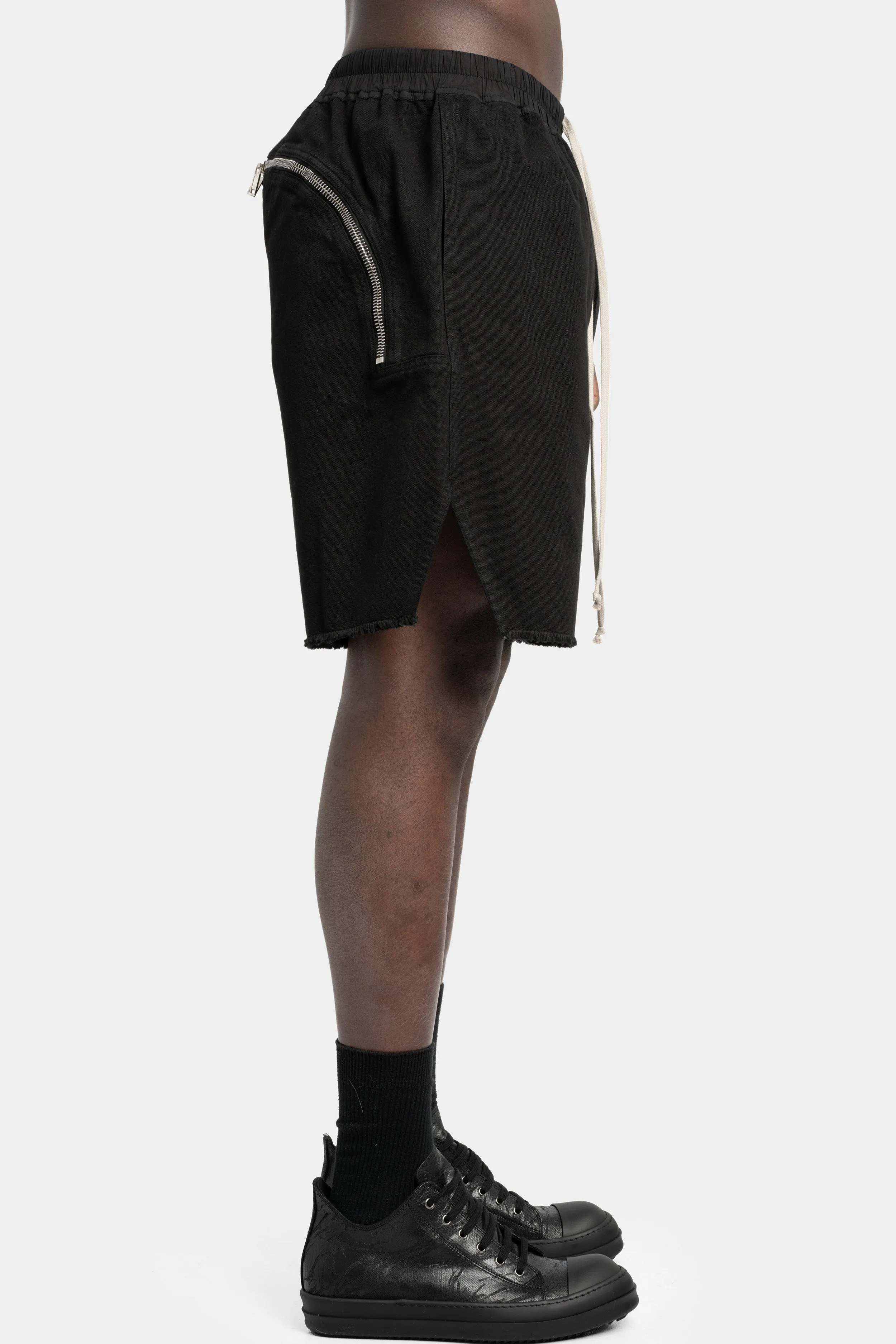 Back zip long boxer shorts, Cotton canvas