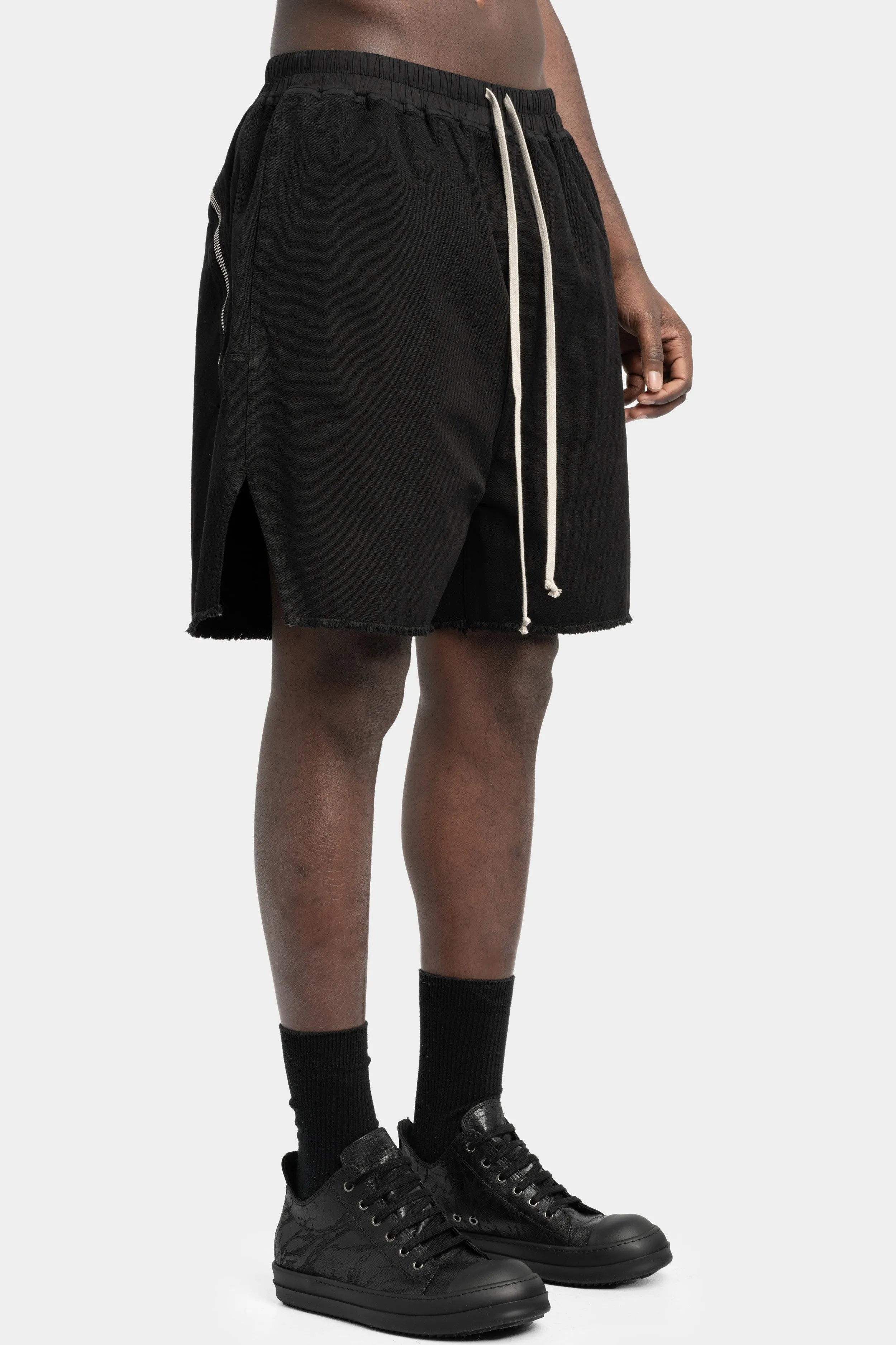 Back zip long boxer shorts, Cotton canvas