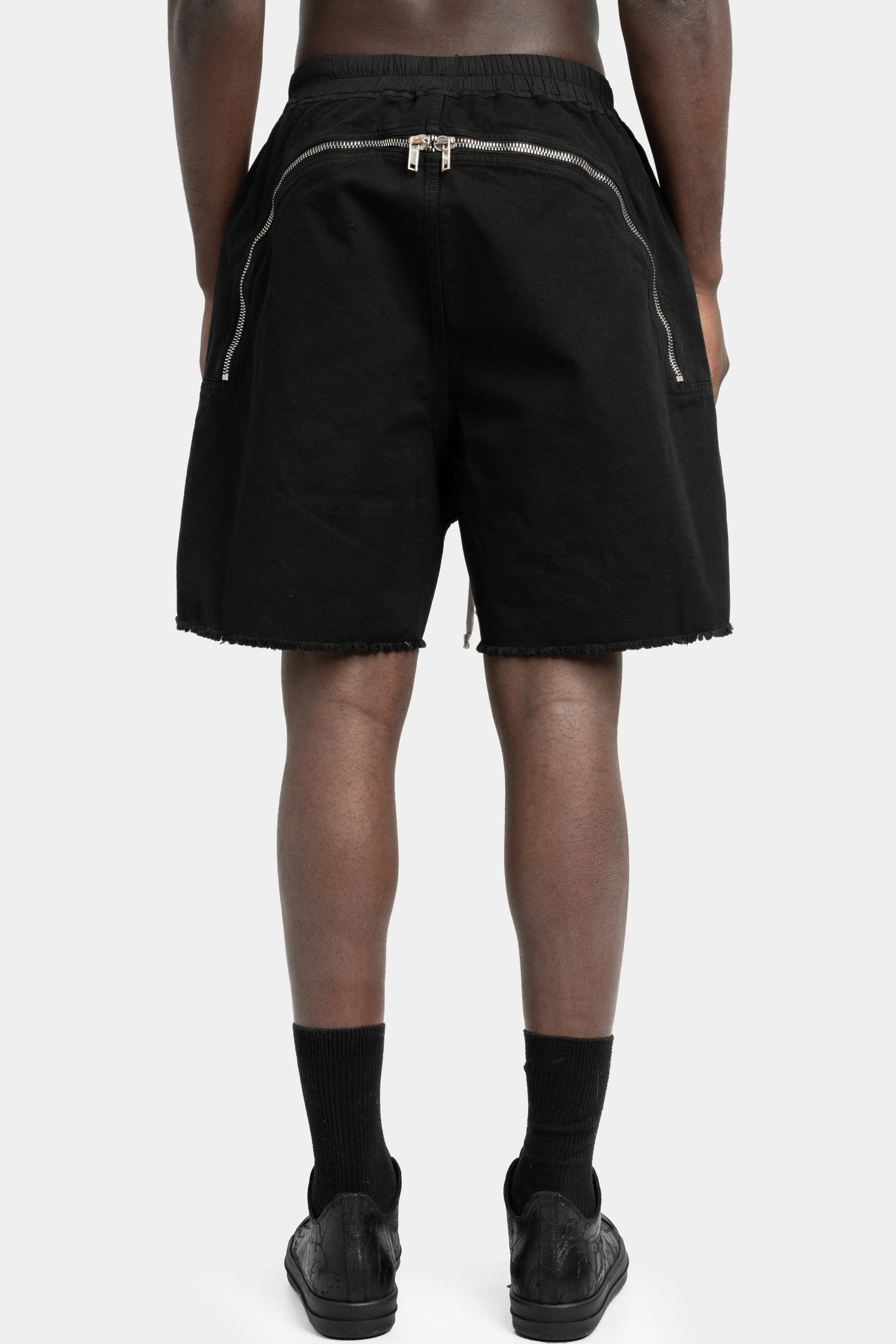 Back zip long boxer shorts, Cotton canvas