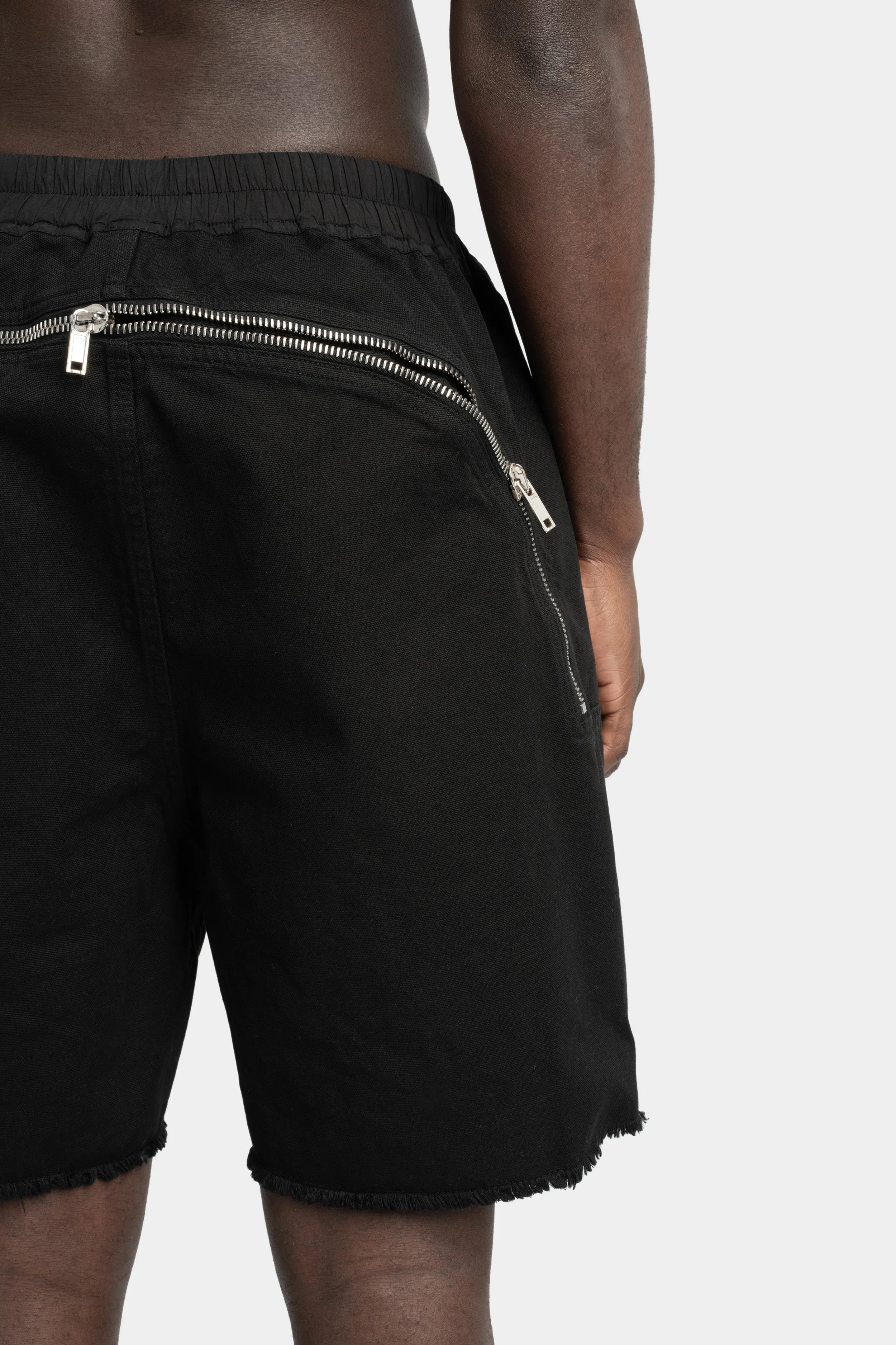 Back zip long boxer shorts, Cotton canvas