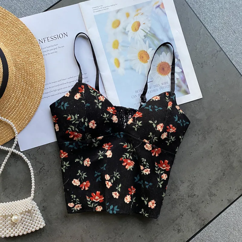 Backless Florals Pattern Sexy Crop Tops