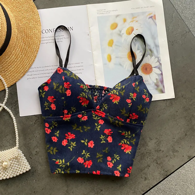 Backless Florals Pattern Sexy Crop Tops