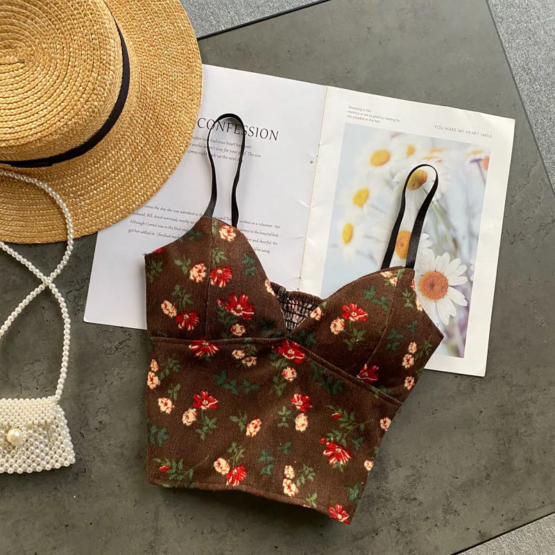 Backless Florals Pattern Sexy Crop Tops