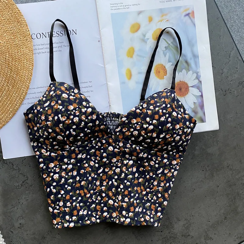 Backless Florals Pattern Sexy Crop Tops