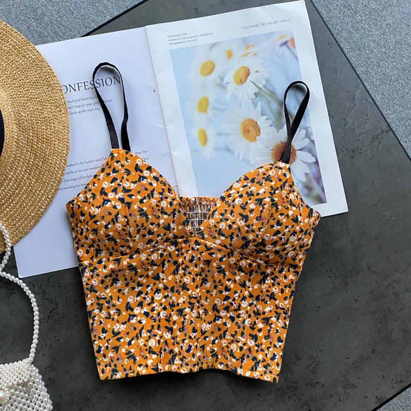 Backless Florals Pattern Sexy Crop Tops