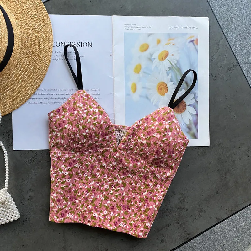 Backless Florals Pattern Sexy Crop Tops