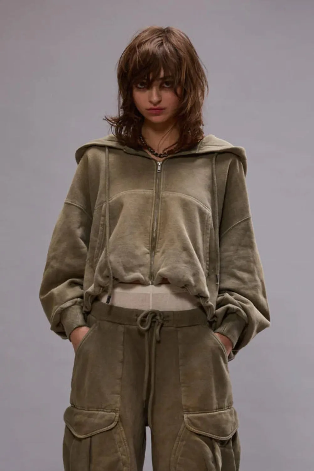 Balloon Zip Up Hoodie Faded Olive