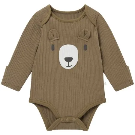 Bear Face Ribbed Long Sleeve Bodysuit