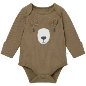 Bear Face Ribbed Long Sleeve Bodysuit
