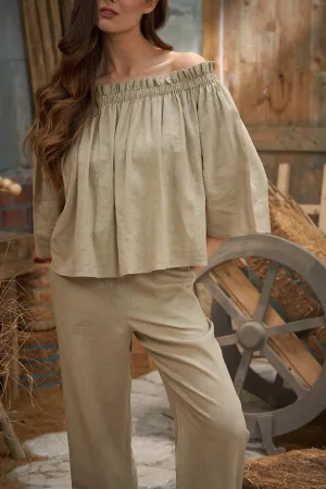 Beige Off-Shoulder Flowy Top