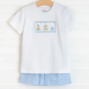 Birthday Wish Smocked Short Set, Blue