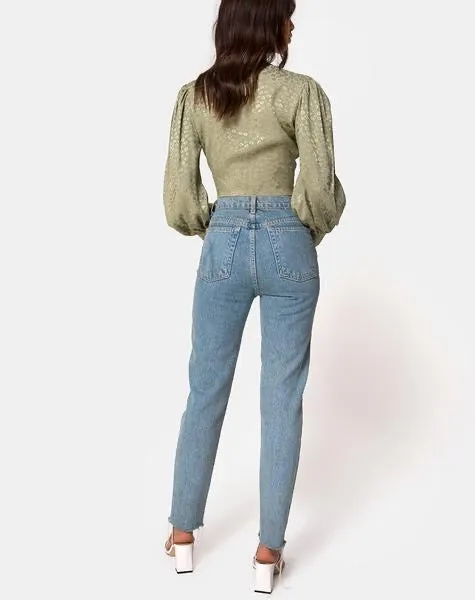 Bishop Sleeve VNeck Button Crop Top