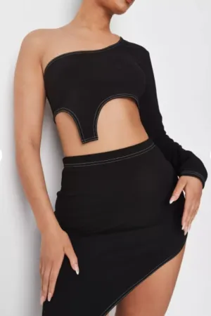 Black Contrast Stitch Crop Top