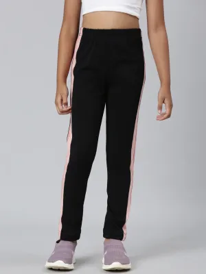 Black Cotton Stretch  Side Stripes Active Leggings