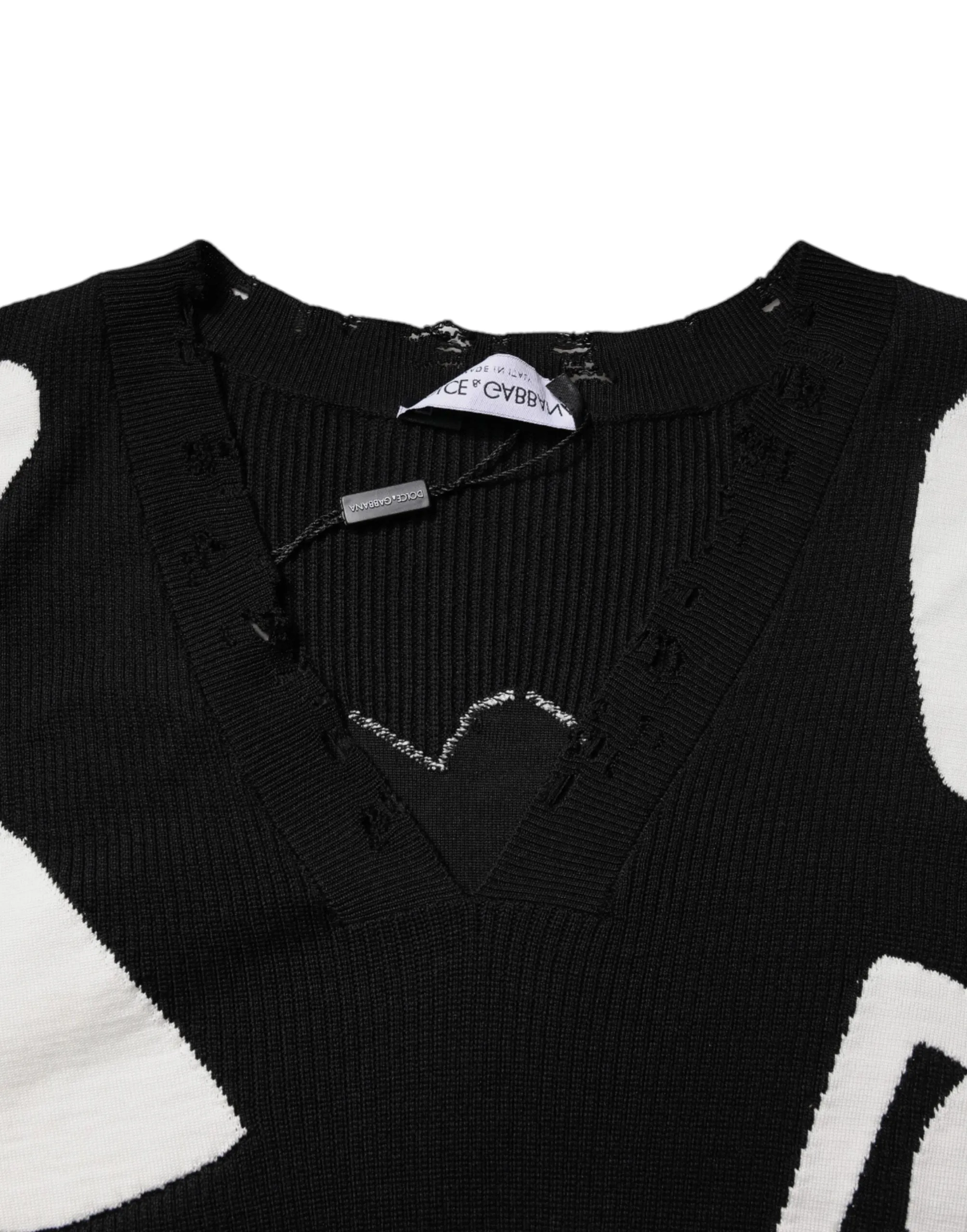 Black Hearts Silk Crew Neck Pullover Sweater