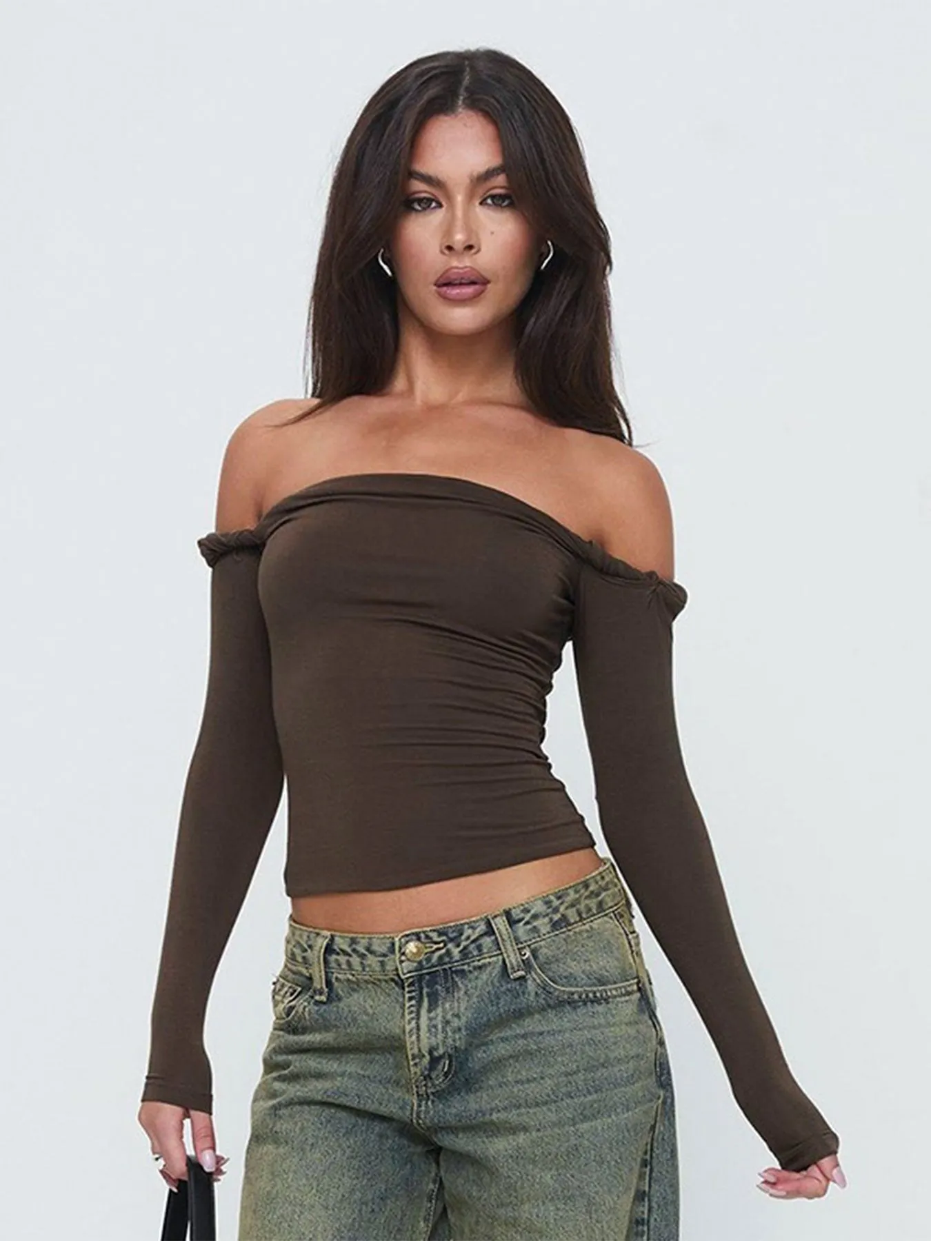 Black Off Shoulder Fitted Top