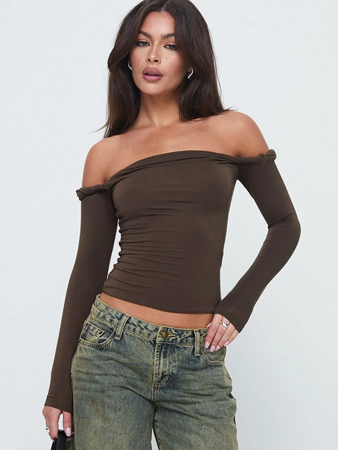 Black Off Shoulder Fitted Top