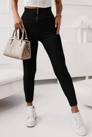 Black Zipper Ribbed Wide Waistband High Rise Leggings