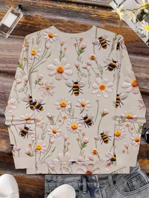 Blühender Winter-Pullover mit gemütlichem Rundhalsausschnitt