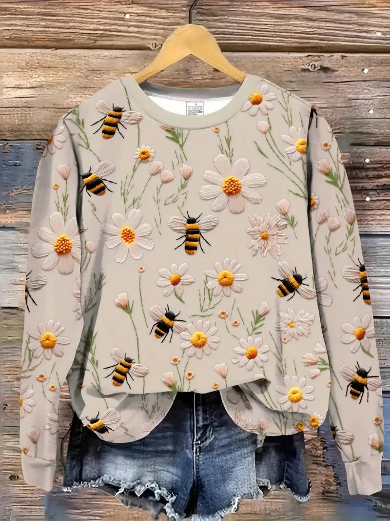 Blühender Winter-Pullover mit gemütlichem Rundhalsausschnitt