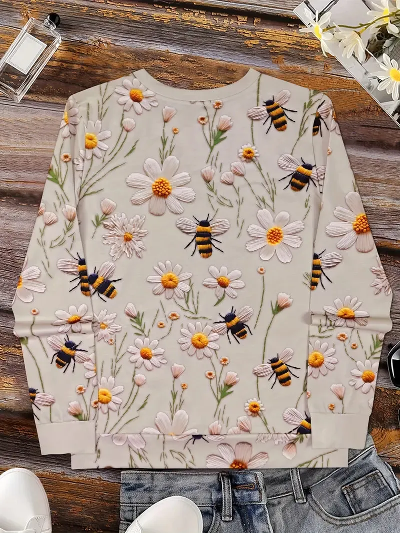 Blühender Winter-Pullover mit gemütlichem Rundhalsausschnitt