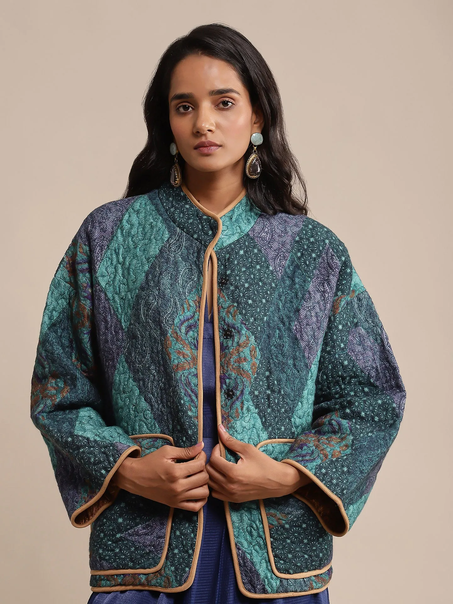 Blue micro print quilted jacket