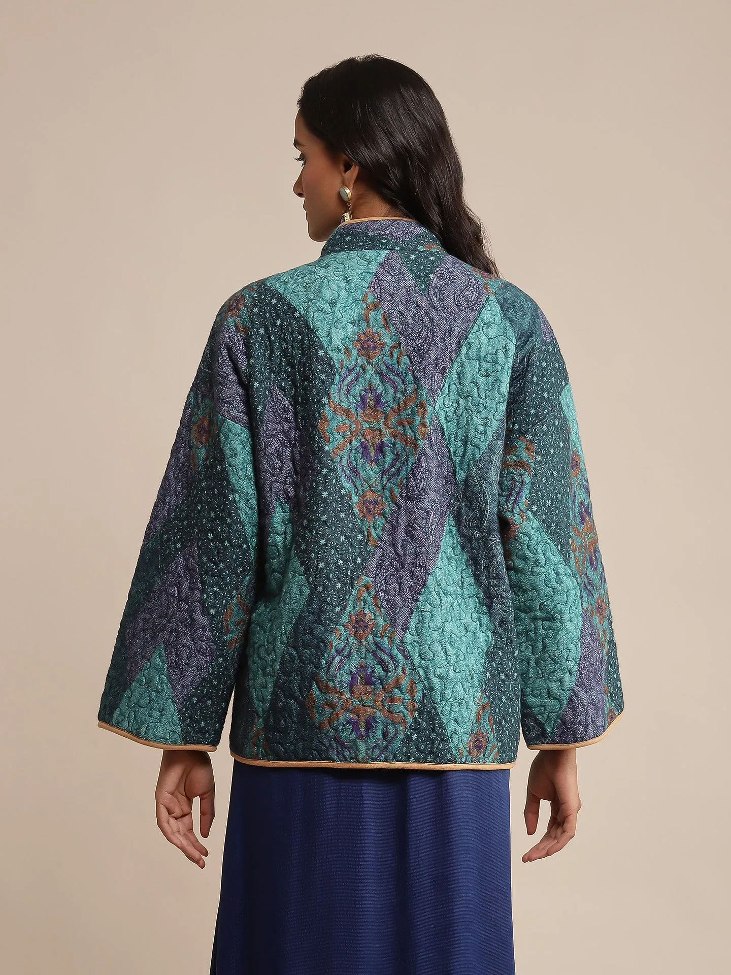 Blue micro print quilted jacket