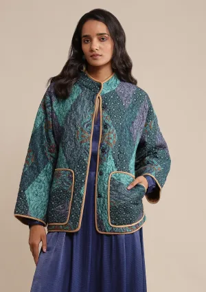 Blue micro print quilted jacket