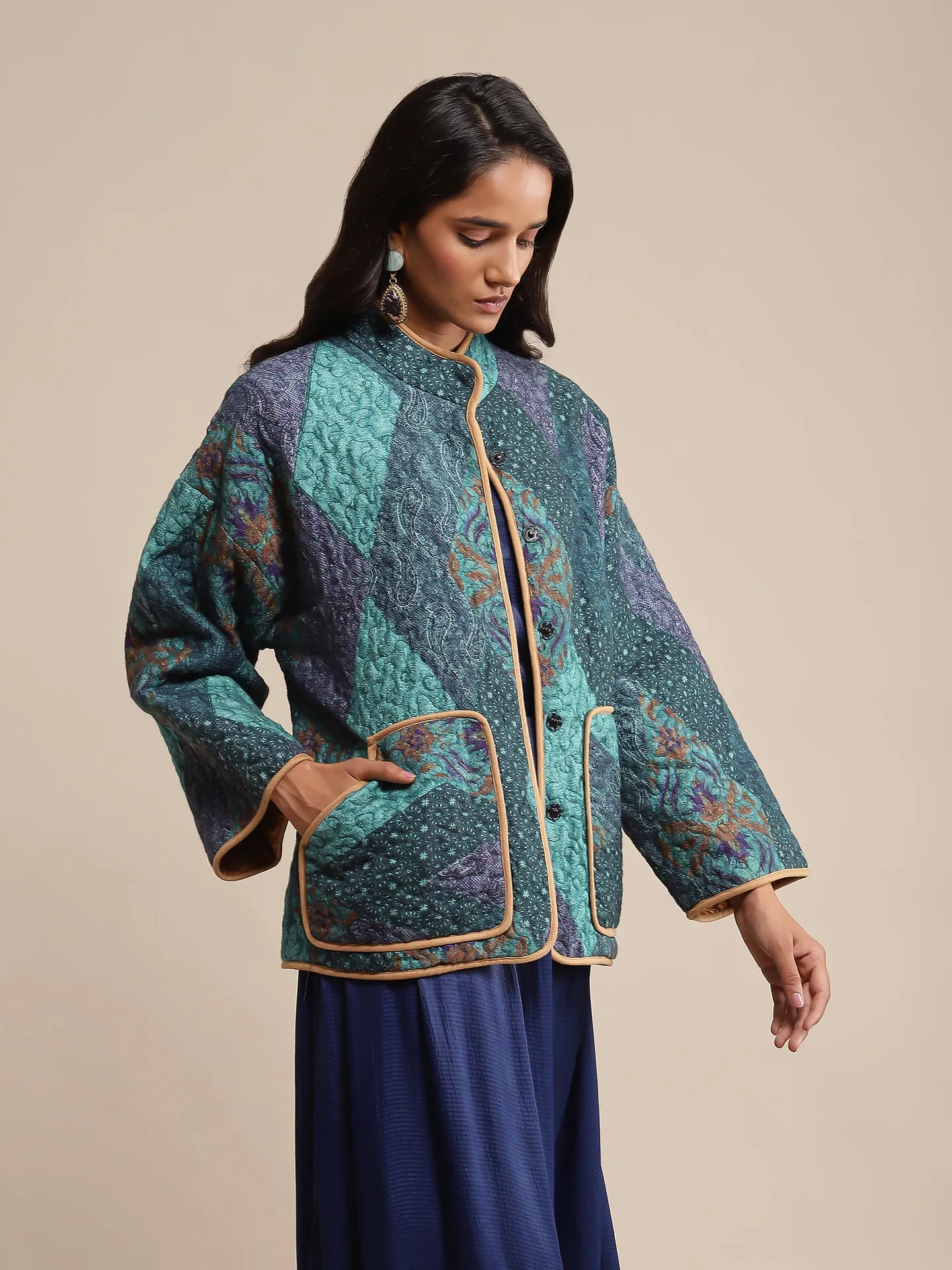 Blue micro print quilted jacket