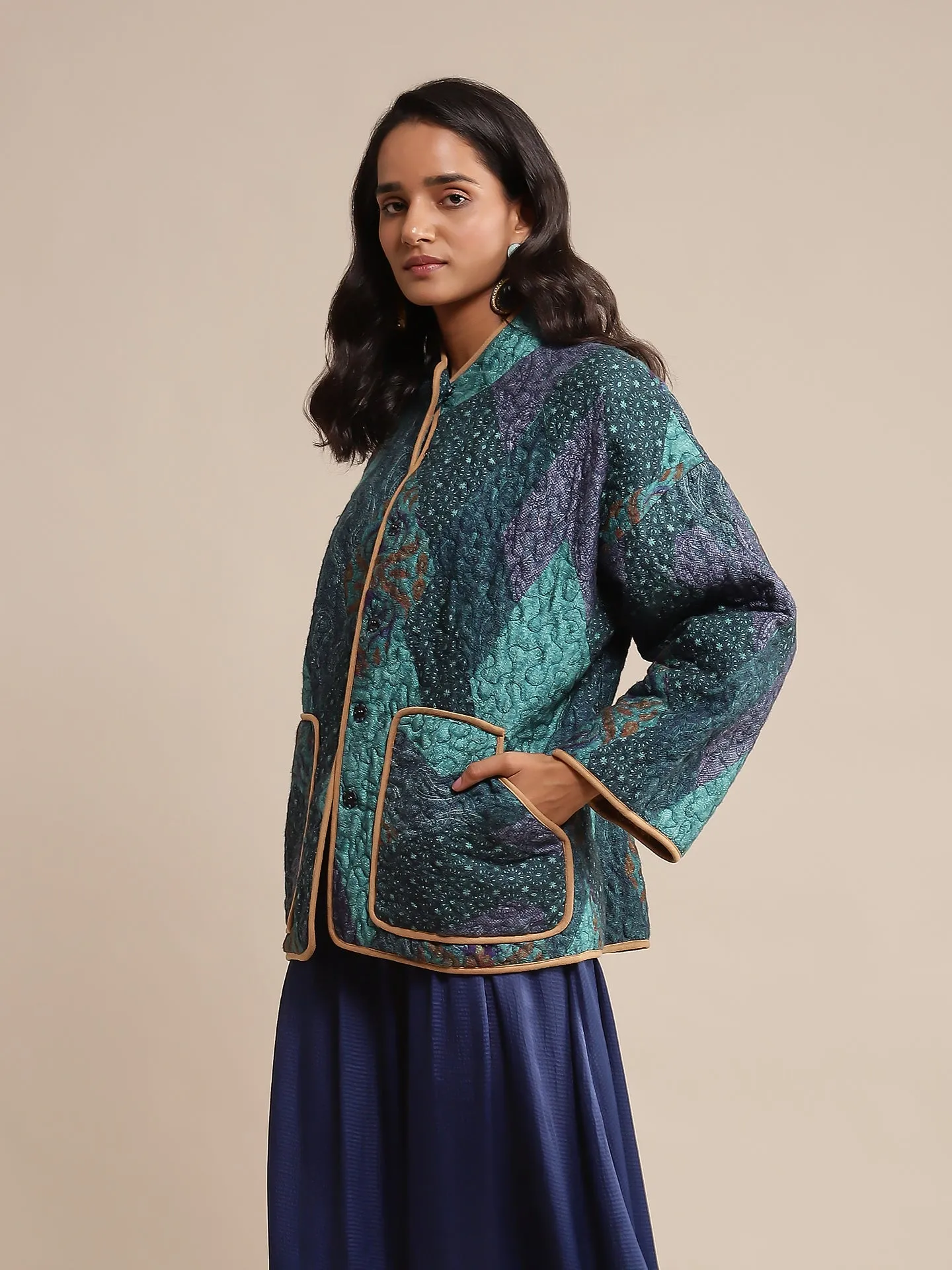 Blue micro print quilted jacket