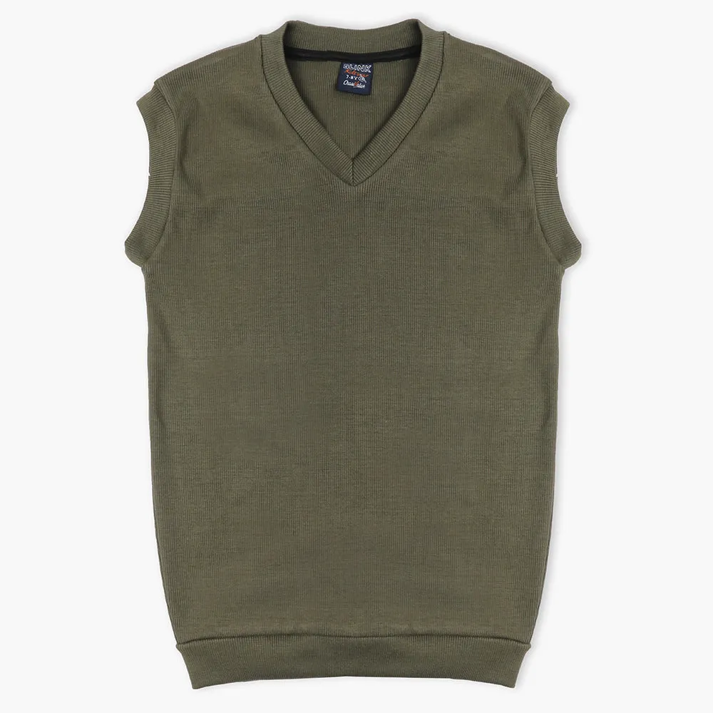 Boys Sleevesless Sweater - Olive Green