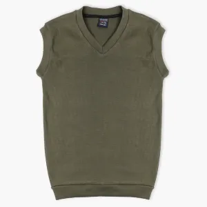 Boys Sleevesless Sweater - Olive Green