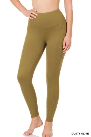 Brushed Microfiber Full Length Leggings- Dusty olive